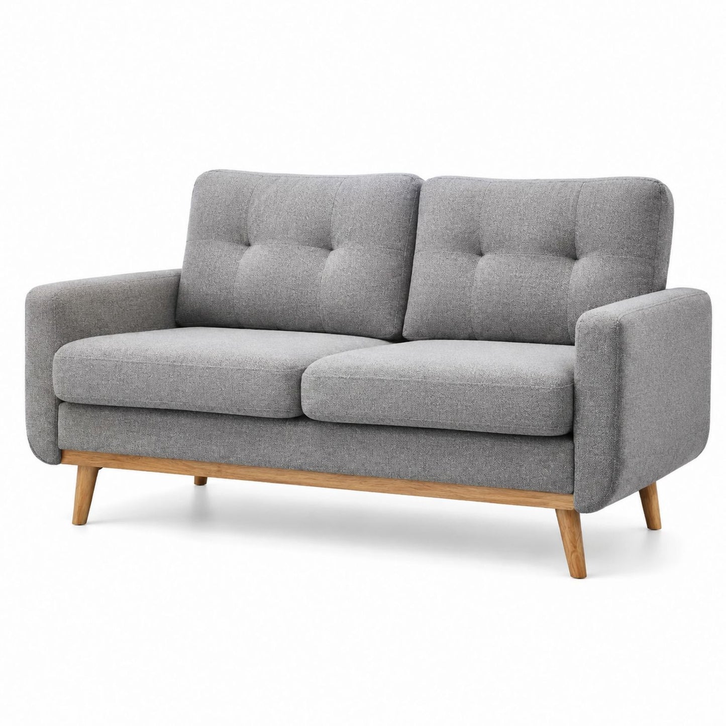 Two-Seater Sofa Polyester Fabric Gray with Solid Wood Legs
