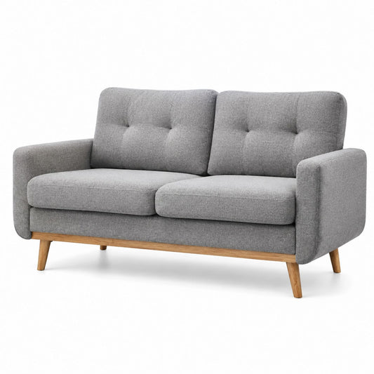 Two-Seater Sofa Polyester Fabric Gray with Solid Wood Legs