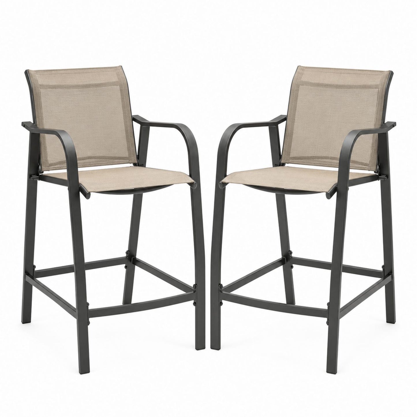 Lot de 2 chaises de patio extérieures en métal à dossier haut avec tissu Textilene beige