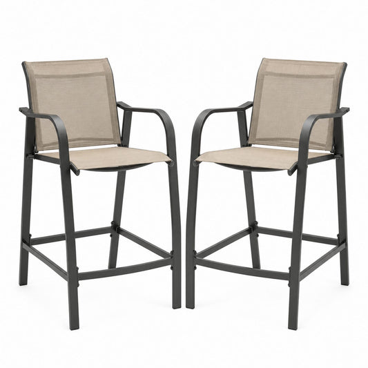 Lot de 2 chaises de patio extérieures en métal à dossier haut avec tissu Textilene beige