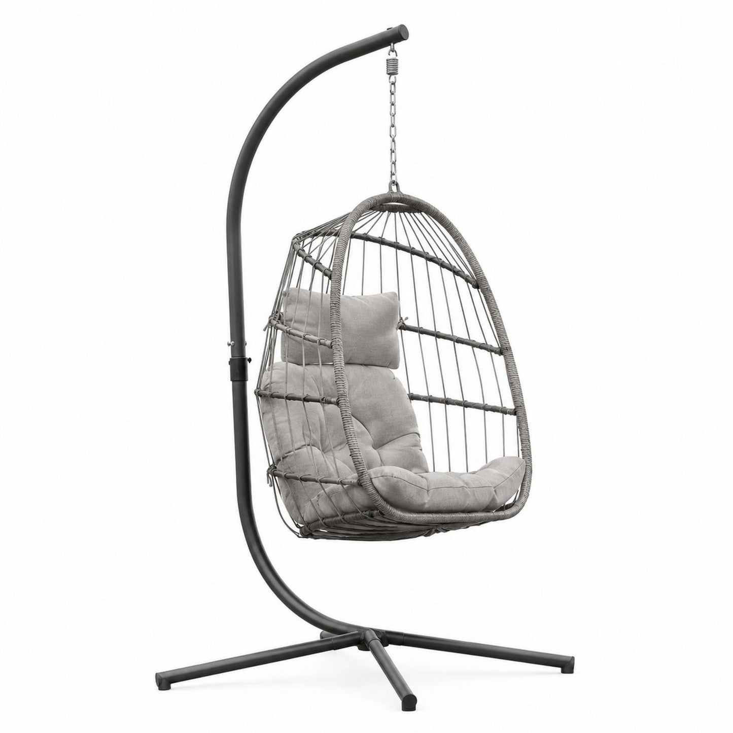 Fauteuil suspendu en métal pour l'extérieur avec coussin, cadre en acier, gris