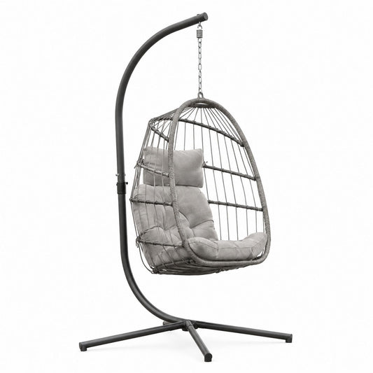 Metal Hanging Egg Chair with Cushion Steel Frame Gray