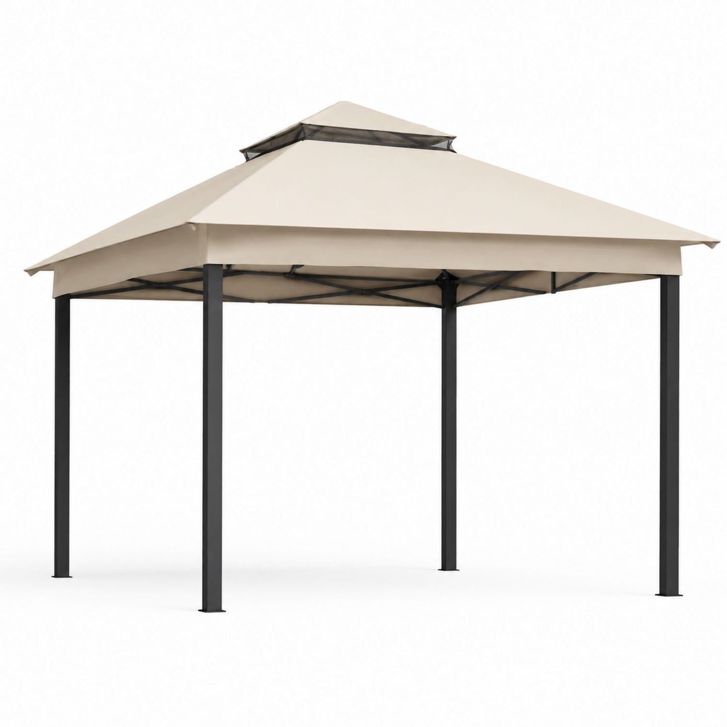 Tonnelle de jardin carrée en acier avec toit en polyester 3m x 3m Beige
