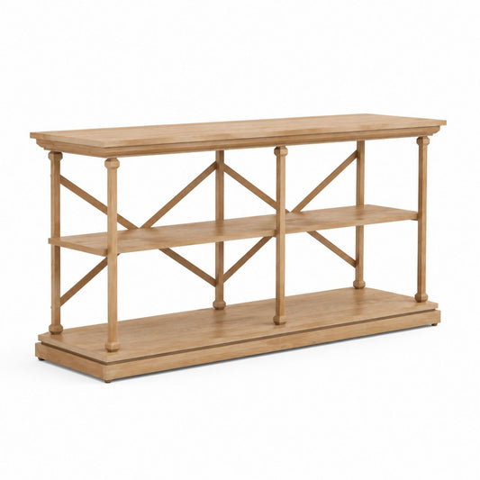 Wood Console Table with Shelves Natural 120cm x 35cm x 80cm