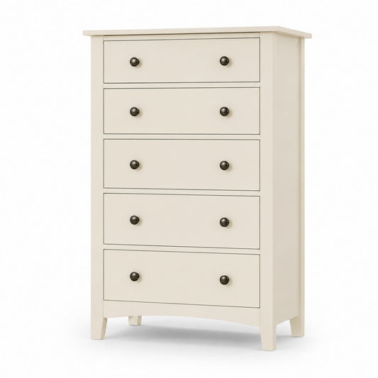 5-Drawer Wood Tall Dresser Beige 115cm Height