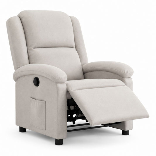 Fabric Recliner Chair Polyester Linen Beige with Adjustable Footrest
