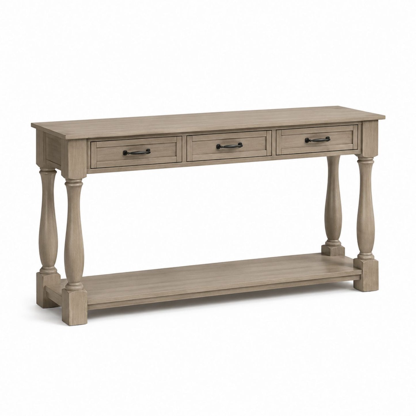 Gray Wood Console Table with 3 Drawers and Shelf