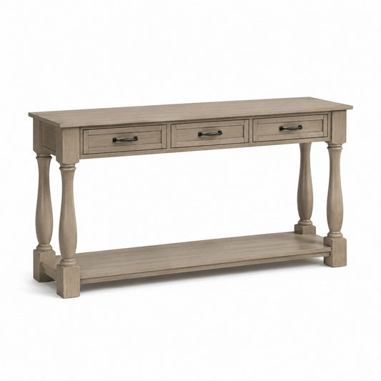 Gray Wood Console Table with 3 Drawers and Shelf