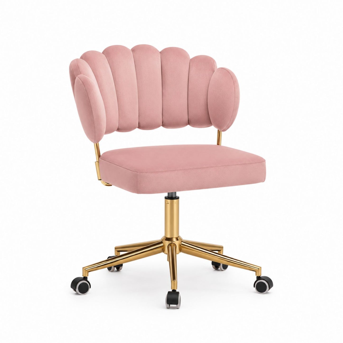 Chaise de bureau en velours rose avec base en métal