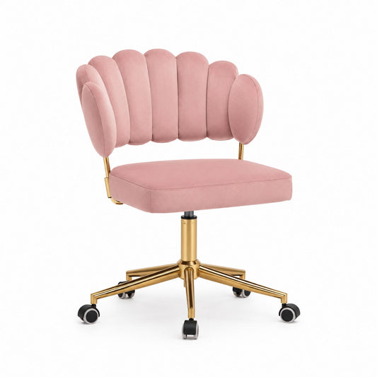 Chaise de bureau en velours rose avec base en métal