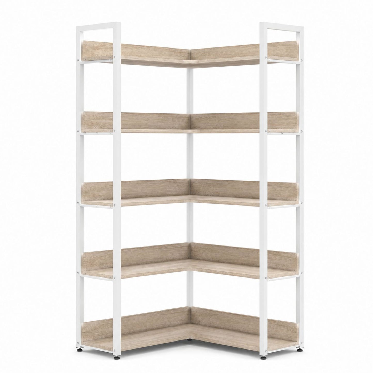 Étagère d'angle en métal avec 5 niveaux en chêne, couleur blanc