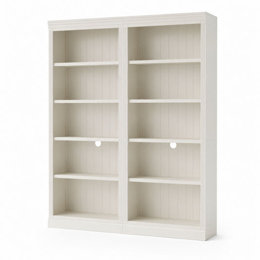 Engineered Wood Double Bookcase with Adjustable Shelves, White, 200cm x 180cm x 30cm