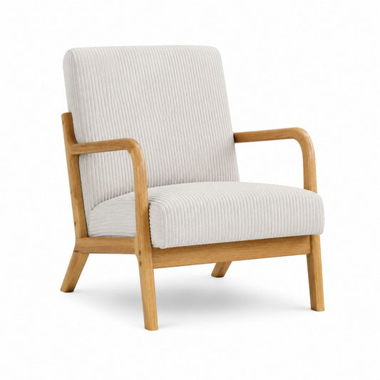Fauteuil d'appoint en bois Cadre en bois massif Revêtement en polyester Crème 65cm x 75cm x 80cm