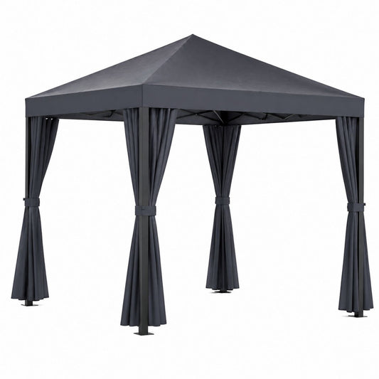 Outdoor Metal Frame Gazebo with Polyester Curtains Gray 3x3m