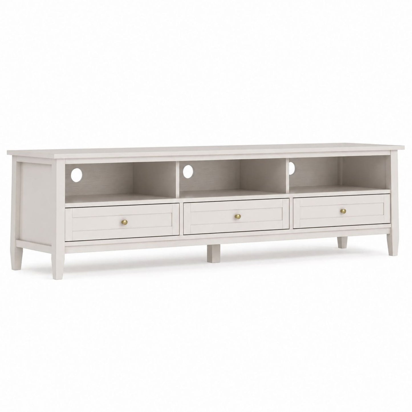 Wood TV Stand with 3 Drawers and Open Shelves, 180cm, White