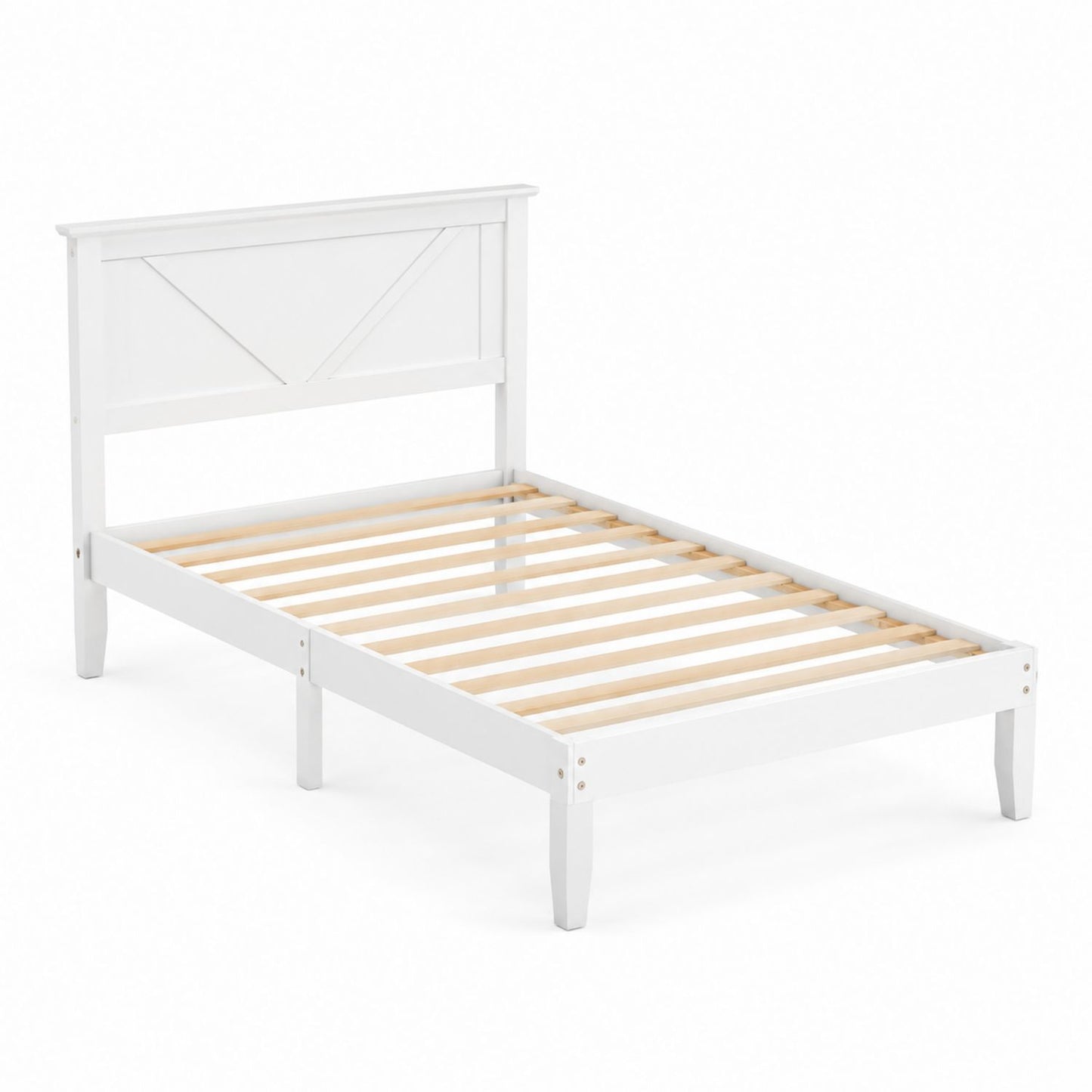Cadre de lit simple en bois blanc avec tête de lit