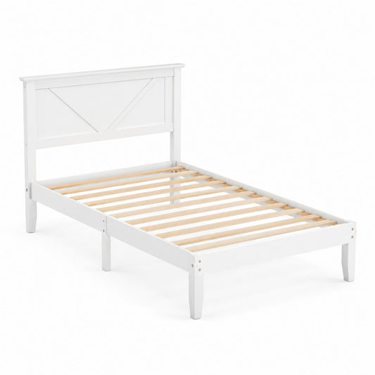 White Wooden Twin Bed Frame with Headboard