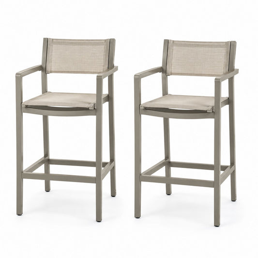 Lot de 2 tabourets de bar en aluminium avec tissu beige