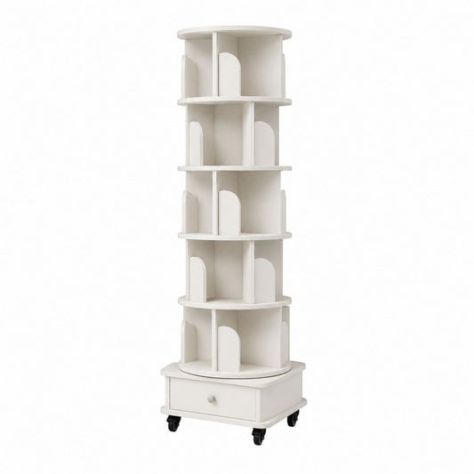 Bibliothèque tournante en MDF avec tiroir Blanc