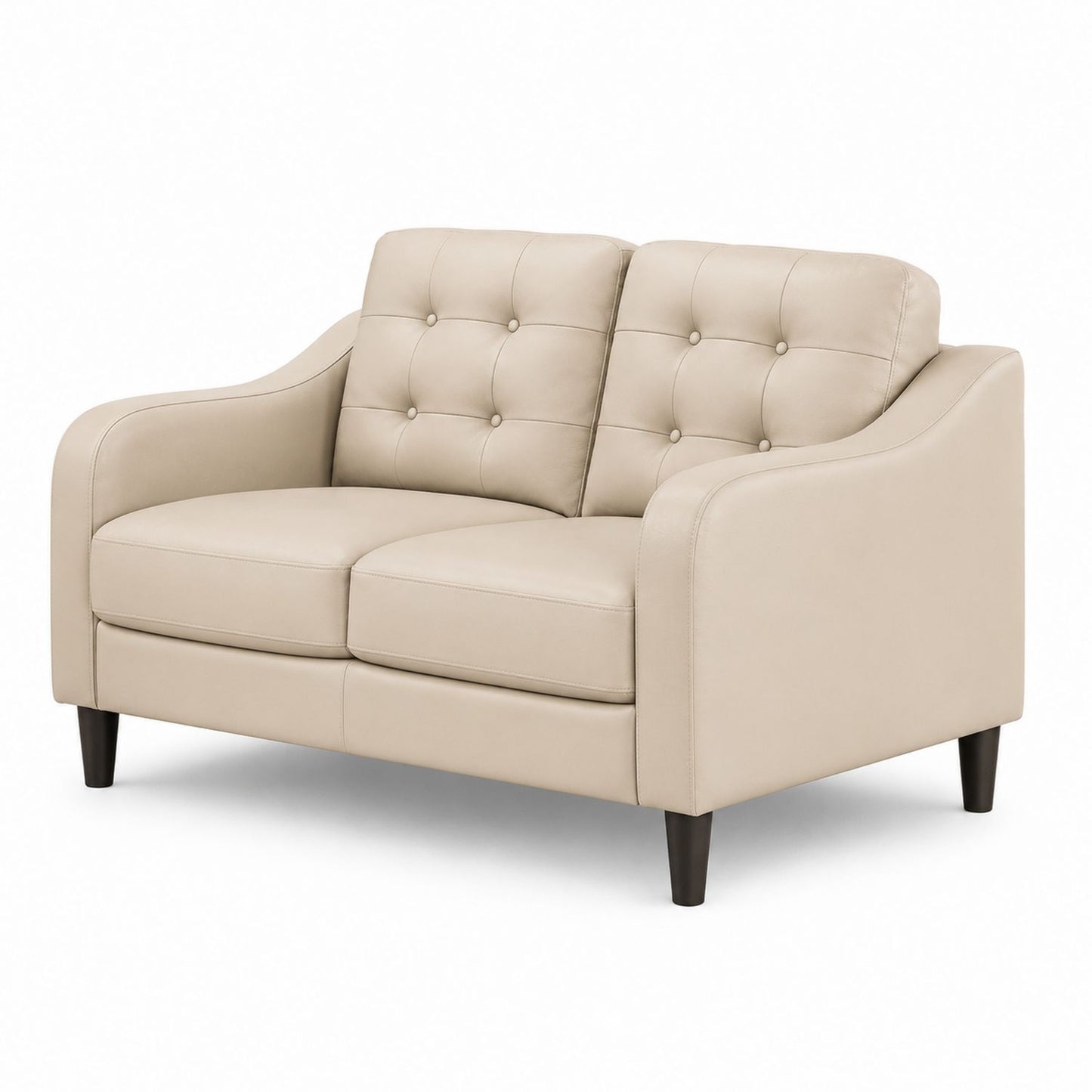 Beige Faux Leather Loveseat with Button Tufted Backrest, 147 cm
