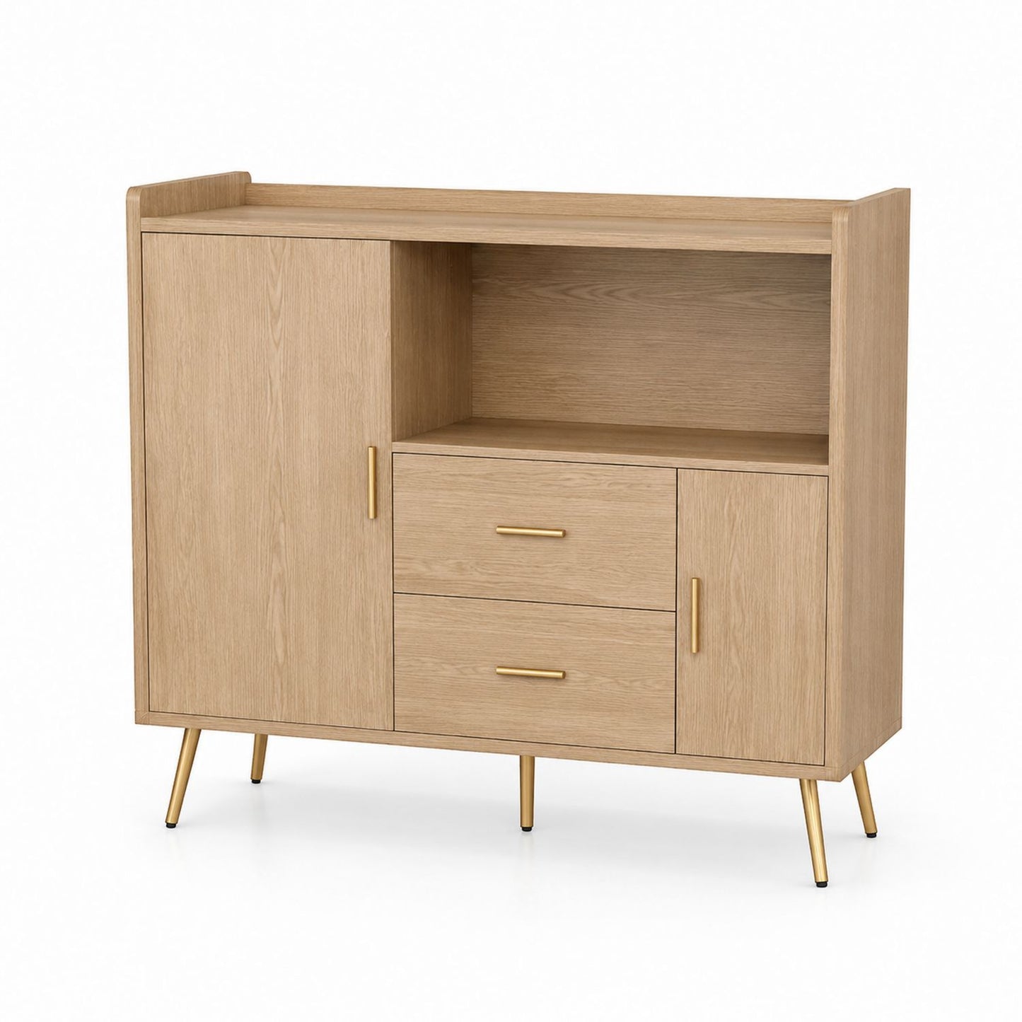Wooden Sideboard with Gold Metal Legs and Oak Veneer Finish