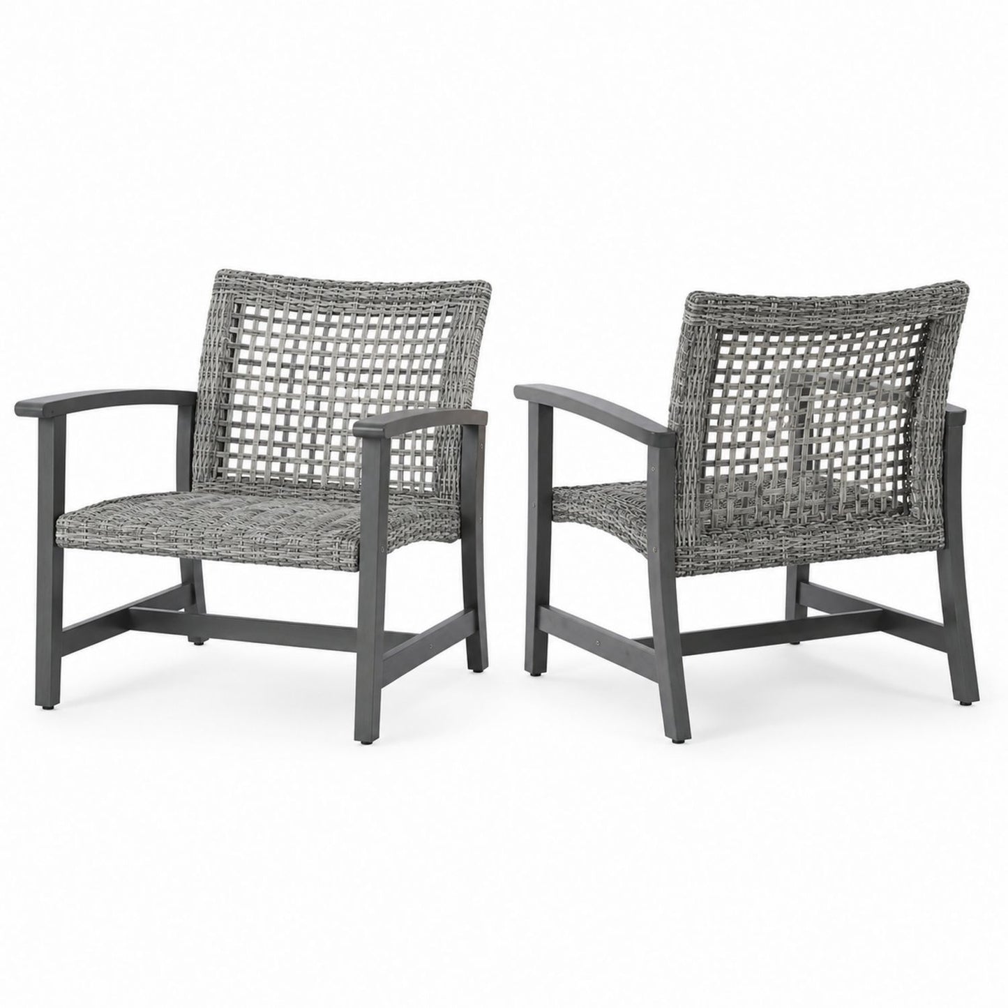 Outdoor Lounge Chairs Set of 2 Grey Wicker and Metal