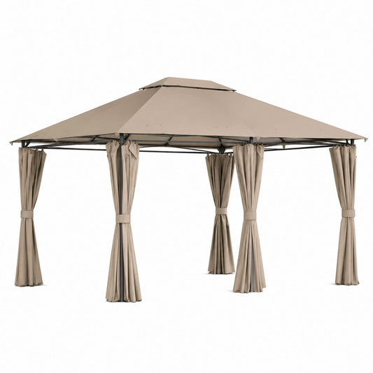 Outdoor Gazebo Steel Frame with Polyester Canopy and Curtains 3x4m