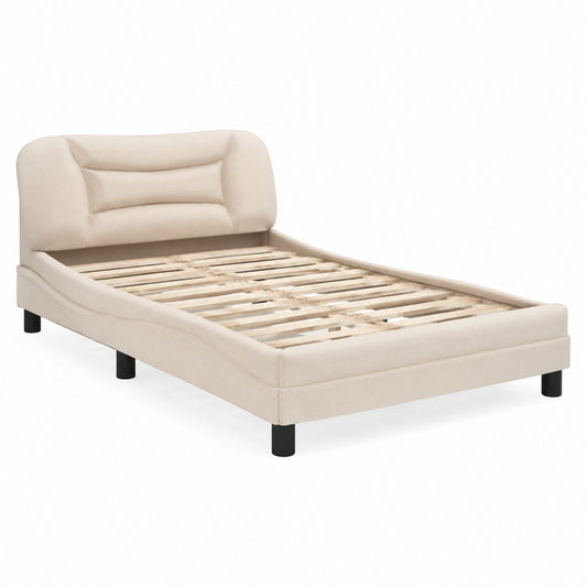 Beige Upholstered Twin Bed Frame with Headboard