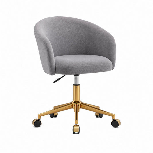 Chaise en tissu gris avec piètement en acier doré