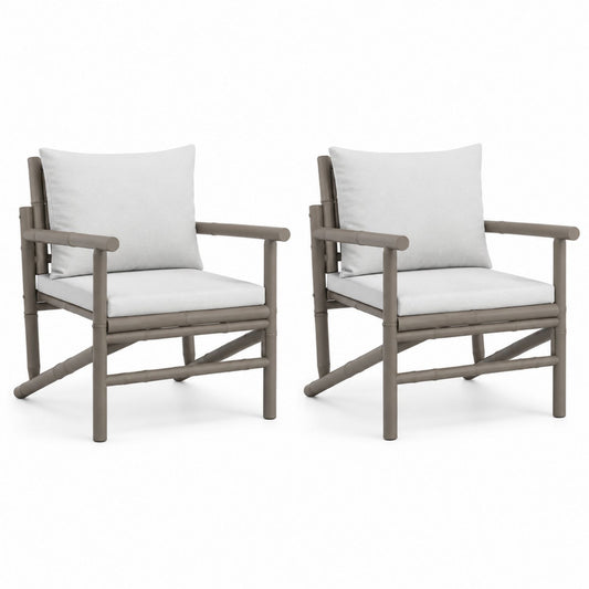 Ensemble de fauteuils de patio d'extérieur en aluminium avec coussins gris/blanc
