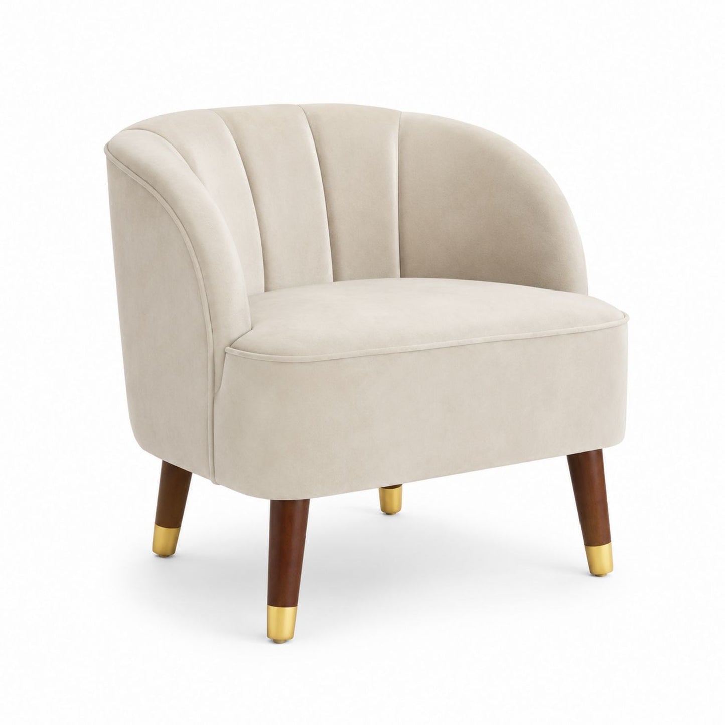 Fauteuil en velours avec cadre en bois massif beige