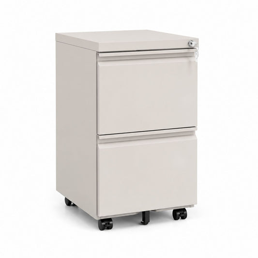 2-Drawer Vertical Steel File Cabinet with Lock and Wheels Beige 50cm x 40cm x 30cm