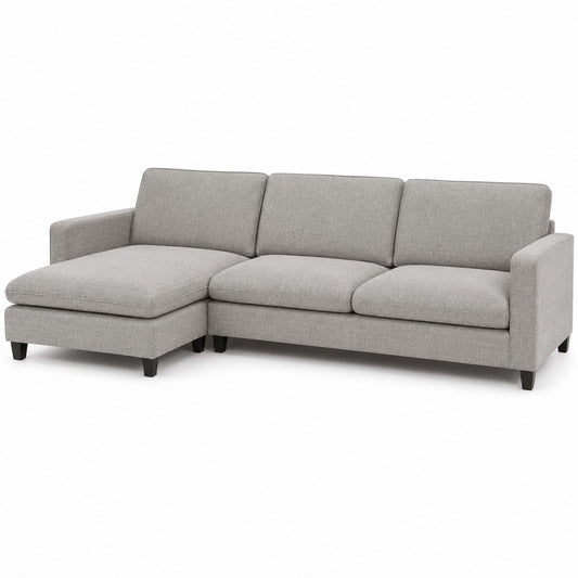 Grey L-Shaped Linen Fabric Sectional Sofa with Cushions 250x150x75 cm