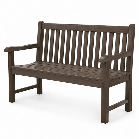 Dark Brown Outdoor Acacia Wood Bench with Armrests 120cm