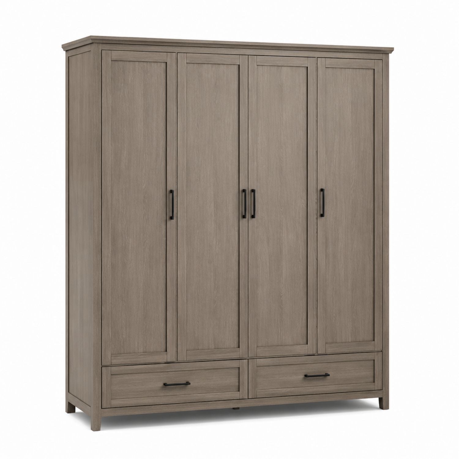 4-Door Solid Wood Wardrobe with Drawers Grey