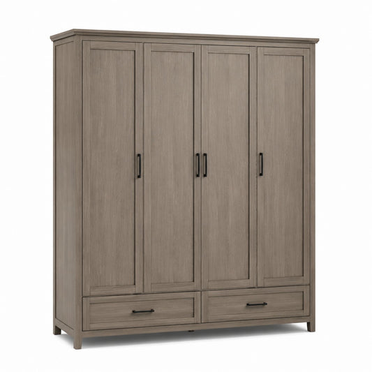 4-Door Solid Wood Wardrobe with Drawers Grey