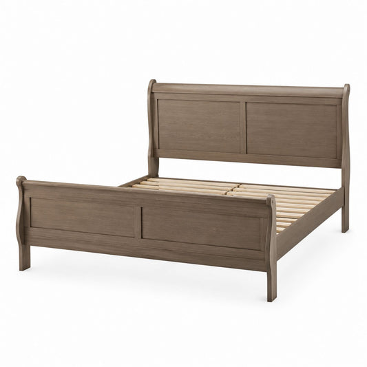Oak Wooden Sleigh Bed Frame Queen Size