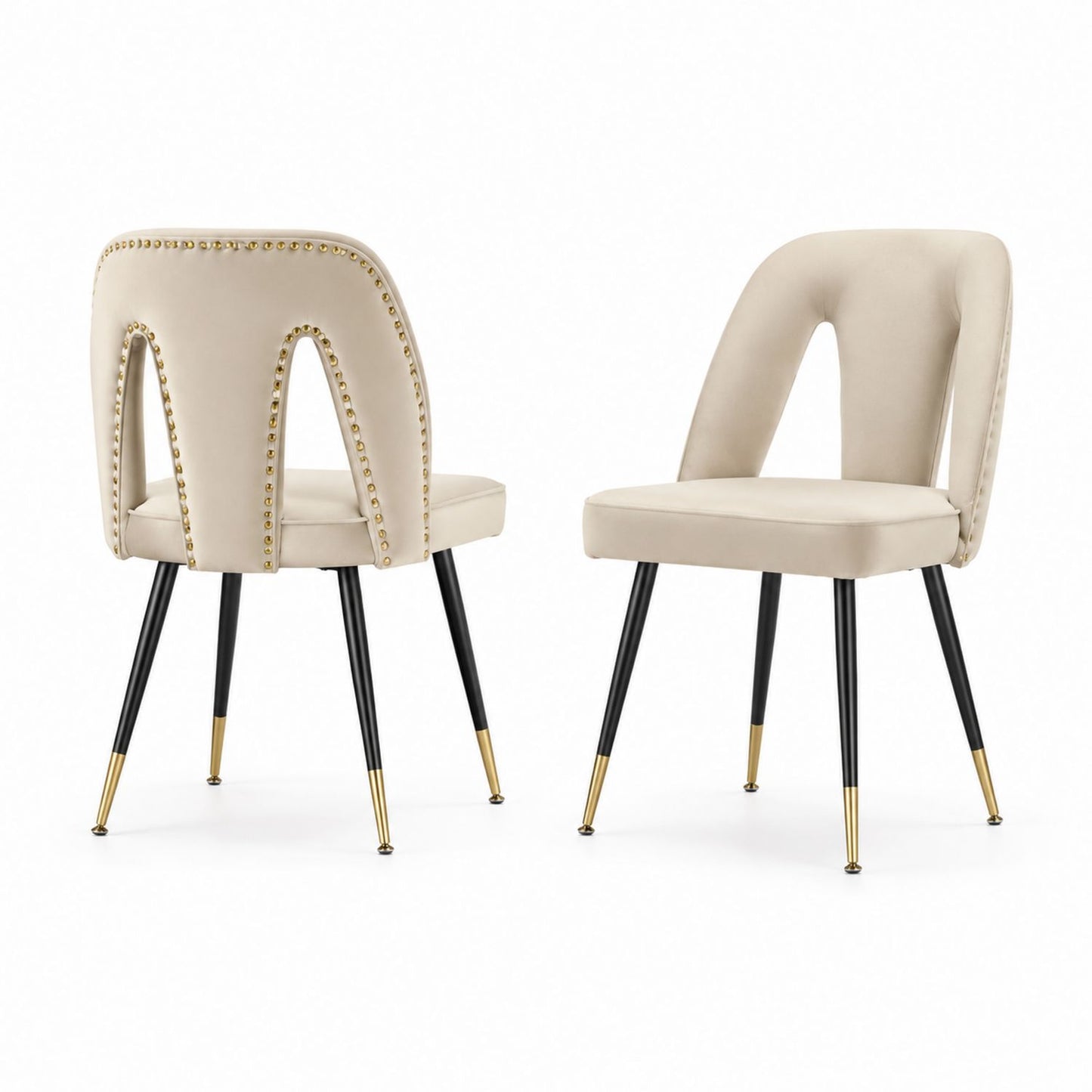 Lot de 2 chaises en velours beige avec pieds en métal