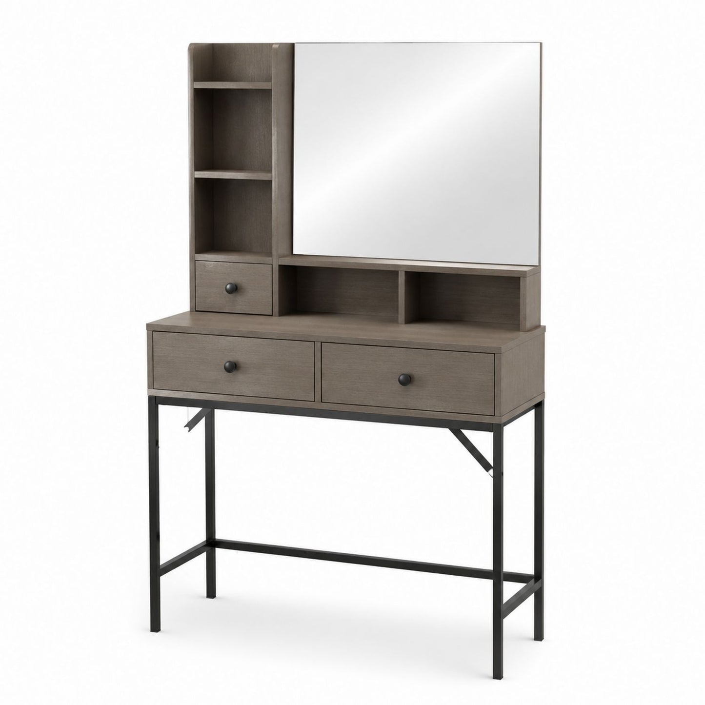 Meuble-lavabo en bois et métal avec miroir et tiroirs de rangement