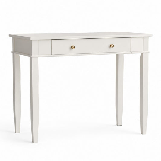 White Wood Rectangular Desk with Drawer