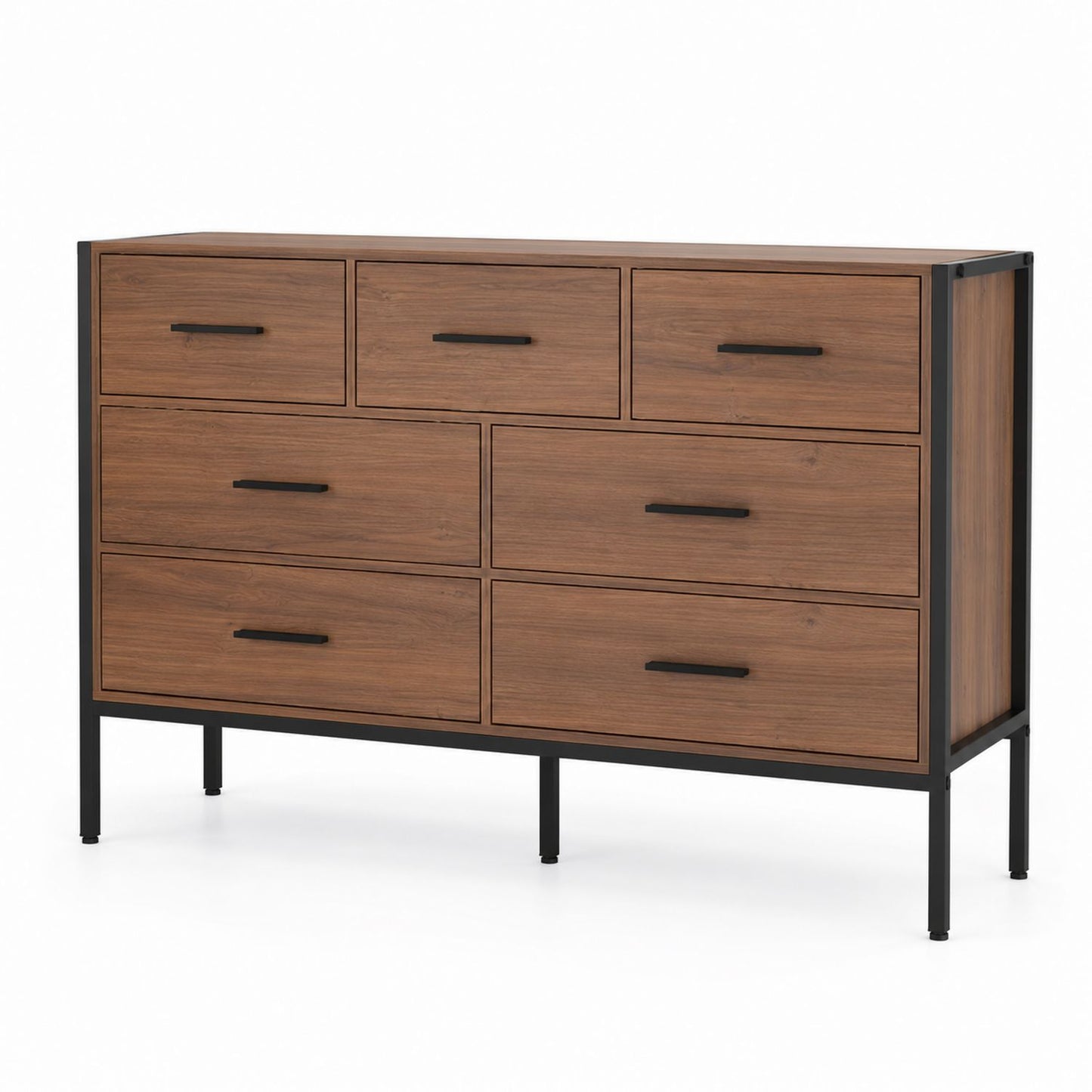 Commode en bois avec cadre en métal 7 tiroirs Marron 140cm