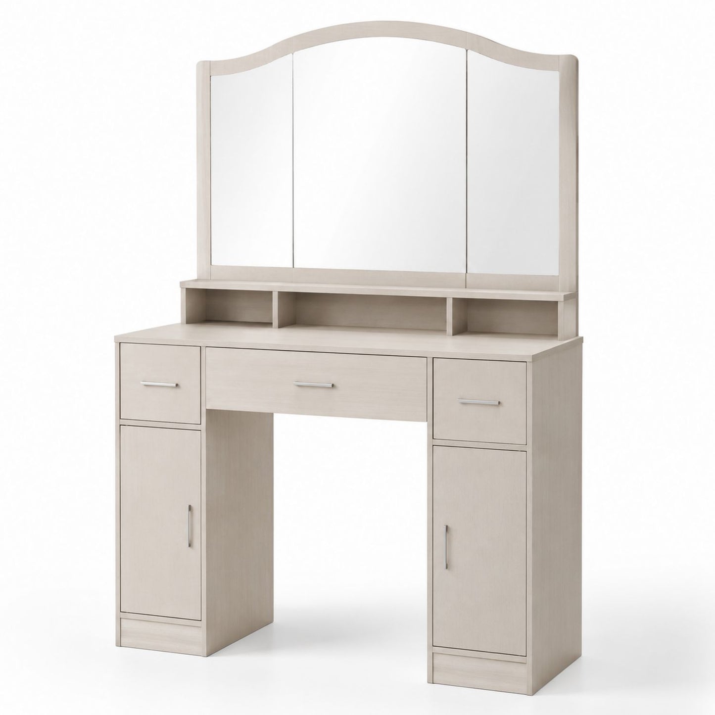 Vanity Desk with Mirror Pine Wood Beige 150 cm Width