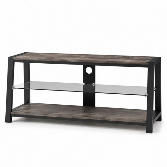 Wood and Tempered Glass Console Table with Metal Frame 120cm