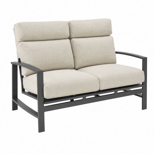 Canapé d'extérieur en métal avec coussins en tissu beige